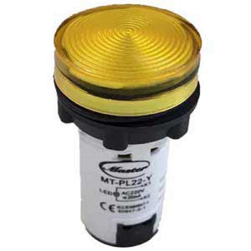Đèn báo pha Vàng 220VAC, MT-PL22-Y-220VAC Master