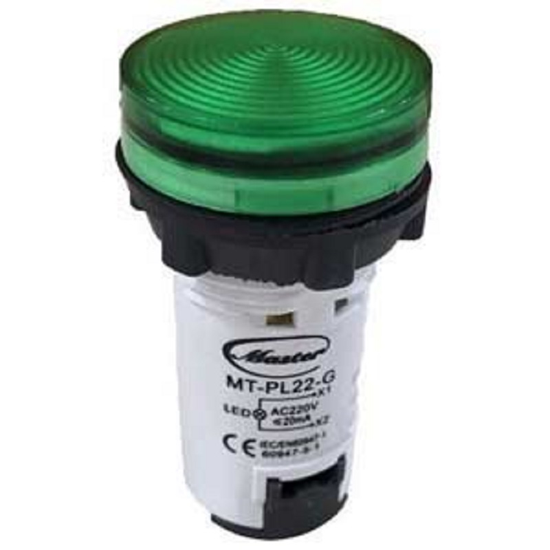 Đèn báo pha Xanh lá 220VAC, MT-PL22-G-220VAC Master