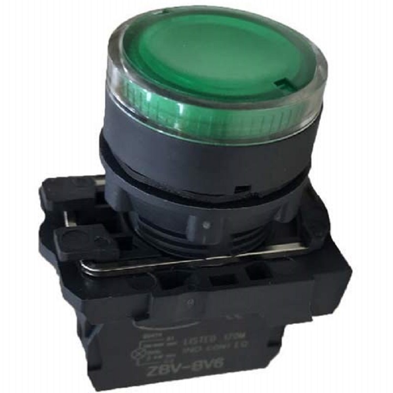 Nút nhấn ON có đèn 220VAC (1NO, Xanh lá), MT-PG-A101LS-MT 